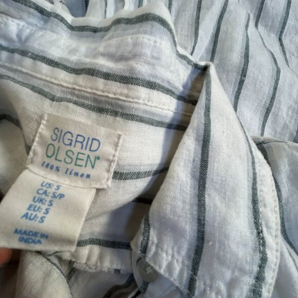 Sigrid Olsen Womens Striped Button-Up Long Sleeve Linen Shirt Small White/Gray - Picture 3 of 7
